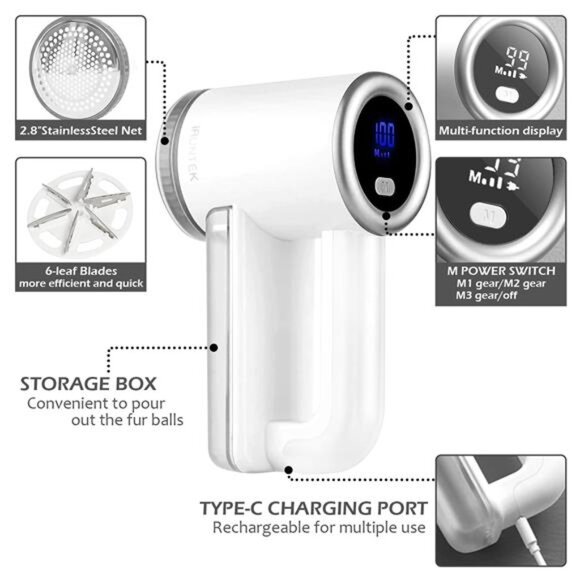 Rechargeable Fabric Shaver, Electric Commercial Lint Remover with LED Display - Picture 2 of 7